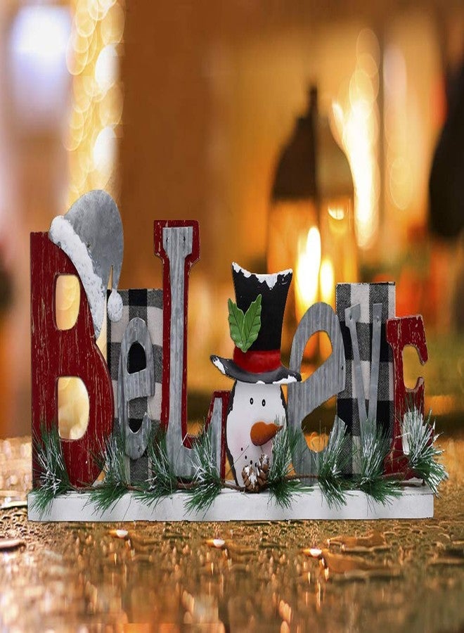 Linfevisi Christmas Wood Believe Sign Decor Believe Christmas Sign Decor Wooden Words Signs Rustic Free Standing Believe Block Sign Tabletop Wood Cutout Letter Sign for Home Decor Christmas Table Decorations - Image 5